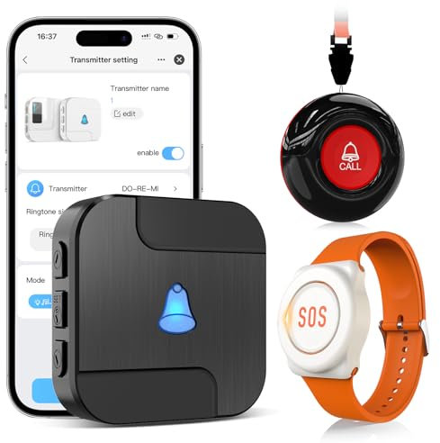 CallToU WiFi Tuya Smart Notfallknopf für Senioren,tragbares Notfallarmband Notrufknopf für Senioren,Hausnotruf mit 1 Notfallknopf,1 Armband,1 Empfänger für Senioren,Behinderte,Kinder