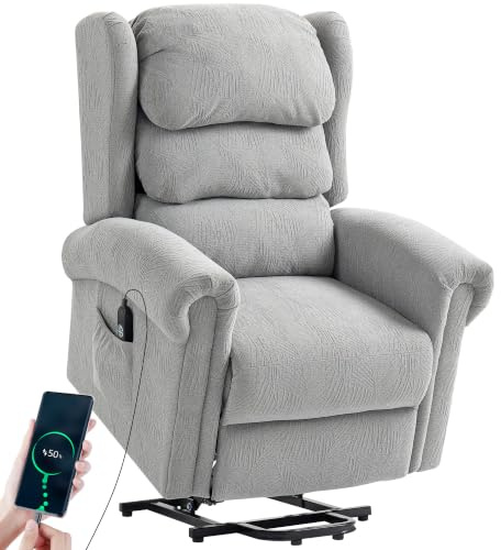 HOMCOM Riser Recliner Chair for Elderly Velvet-Feel Power Lift Chair Grey | Velvet, Layered Padded Backrest, Wide Seat, USB Port, Remote, Side Pockets, Living Room