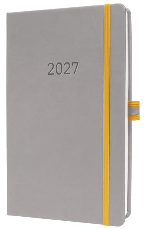 SIGEL Linescape Wochenkalender 2027 A5 Hardcover hellgrau gelb | L2704, Vertikale Wochenansicht, deutsch-sprachiges Kalendarium, 176 Seiten, nachhaltiges Papier
