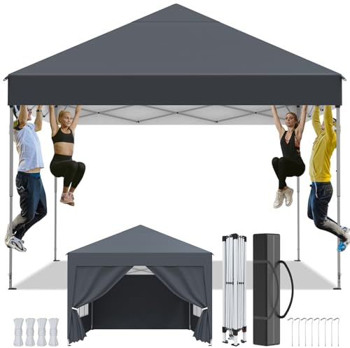 Tonnelle de Jardin 3x3m,Tonnelle Pliante,Tente de Camping avec 4 Côtés、Sac de Transport,Imperméable,Anti UV50+，Hauteur Réglable，Tente Réception,Barnum Pliante pour Exterieur Party Festival,Anthracite
