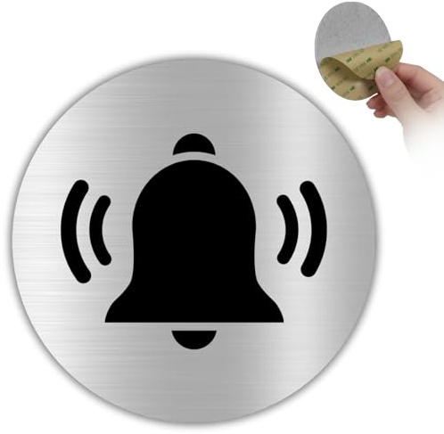 LEIASA | Panneau Sonnette - Ø 10 cm - Aluminium - Bouton d'Appel Visiteurs | Plaque Sonnette Maison, Autocollant Carillon de Porte, Sticker Sonnez Ici, Signal Sonnette Interphone Portier Argent