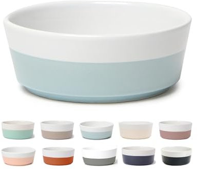 Waggo Dipper Ceramic Dog Bowl for Small and Large Breeds - Heavyweight and Durable Pet Food and Water Dish Crock, Dishwasher Safe, Modern (Medium, Cloud)