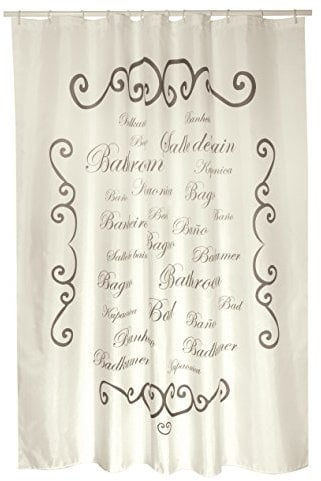 MSV Cotexsa by Premium Anti-Schimmel Textil Duschvorhang - Anti-Bakteriell, waschbar, 100% wasserdicht, mit 12 Duschvorhangringen - Polyester, „Paris“ Creme 180x200cm – Made in Spain