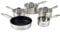 Salter BW06746 Timeless 5 Piece Pan Set - Induction Hob Cooking Pots, Stainless Steel Cookware, 16, 18, 20 cm Saucepans, Milk Pan and 24cm Frying Pan, Includes Tempered Glass Lids, Easy Grip Handles