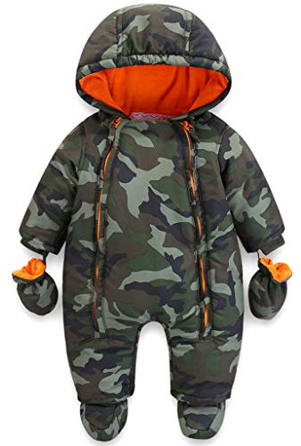 JiAmy Baby Winter Overall Mit Kapuze Jungen Schneeanzüge mit Handschuhen und Füßlinge Warm Kleidungsset 9-12 Monate