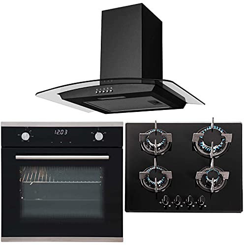 SIA 60cm Single Touch Control Fan Oven, 4 burner Gas Hob & Curved Glass Hood Fan