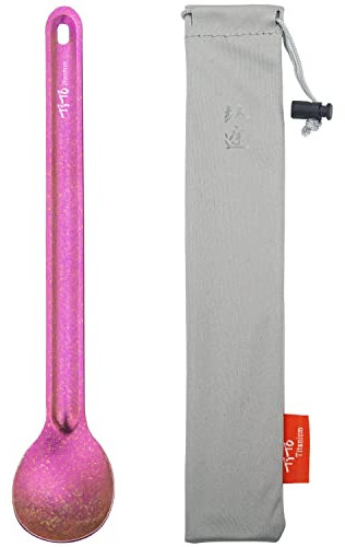 TiTo Titanium Cuillère et Fourchette à Long Manche Ultra Léger et Portable Titane Spork Cuillère Couverts avec Sac pour Camping Randonnée Pique-Nique Ustensiles Cuisine(Cuillère Rose Vif)