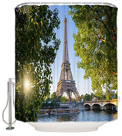 Morbuy Duschvorhang Wasserdicht für Badzimmer, 100% Polyester Anti-Schimmel 3D Modern Drucken mit C-Form 12 Ringe (183x183cm(72 * 72in),Grünes Blatt)