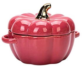 JLWM Calabaza Cuenco para Sopa con 2 Asas, Cuencos para Sopa con Asas Y Tapa De Porcelana Cerámico Horno Microonda Cocina para Fruta Ensalada Postre-rojo-400ML