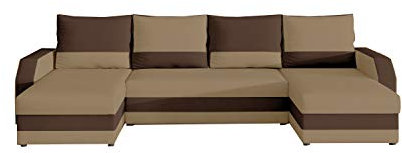 Ecksofa mit Schlaffunktion mit Bettkasten Couch U-Form Polstergarnitur Wohnlandschaft Polstersofa mit Ottomane Couchgranitur - Mirian U (Hellbraun+Dunkelbraun (Alova 66+Alova 68))