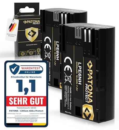 PATONA 2X Protect V1 Batterie LP-E6NH NTC 2250mAh Compatible avec Canon LP-E6N LP-E6 EOS R7 R6II R5 7D 6D 5D Mark II III IV 60D 70D 80D 90D