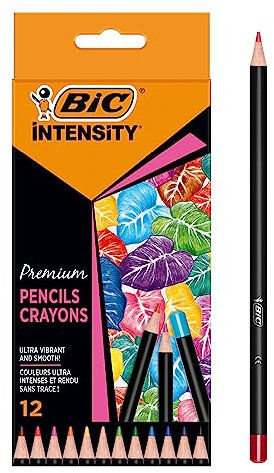 BIC Intensity Premium Buntstifte für Erwachsene und Kinder, Farbstifte zum Malen in 12 Farben, hochpigmentiert & mit bruchsicherer Mine