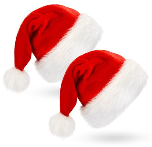 BOSONER Chapeau de Noël Chapeaux de Père Noël, Chapeau de Noël de Fête pour Adultes Enfants, Chapeaux de Noël Unisexes en Velours Confortable, Fourrure Classique Extra Épaissie pour Cadeaux de
