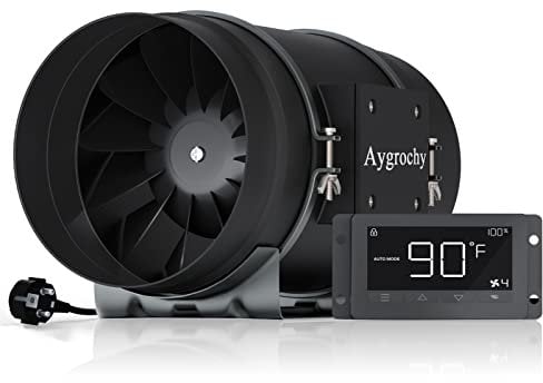 Aygrochy 200mm Intelligent Rohrventilator mit Temperatur- und Feuchtigkeitsregler, Abluftventilator for Booster, Wachstumszelte, Belüftung und Tente de Culture hydroponique
