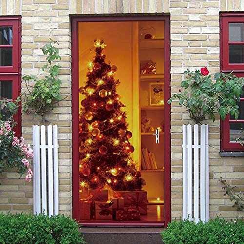 LuSeven türaufkleber 3d Weihnachtsbaum Lichter Geschenke 50x125cm(19.68 inches * 49.21 inches) Türtapete Selbstklebend - Türaufkleber 3D TürPoster Selbstklebend Wandbild - Türtapete selbstklebend TürP