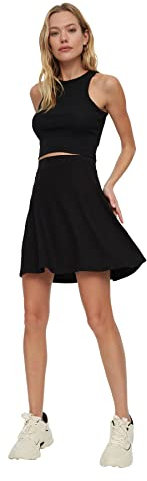TRENDYOL Damen Basic Gestrickter Rock Skirt, Schwarz, S EU