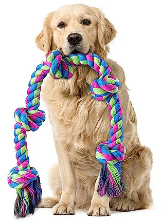 Aitmexcn Rope Toys for Large Medium Dogs, Indestructible Chew Toy, 37 Inch 5 Knots Tough Tug Toy for Teeth Cleaning, Tug of War