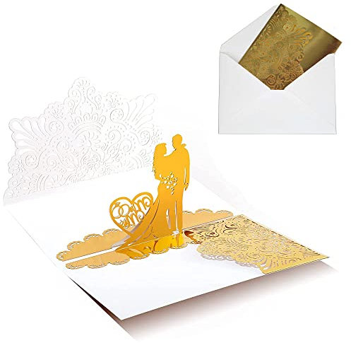 ENYACOS POP UP Karte, 3D Grußkarte zur Hochzeit Verlobung, 3D Klapp Karte mit Hochzeits Paar, MR & MRS, Hochzeits-Glückwunsch, Hochzeits-Einladung (A)