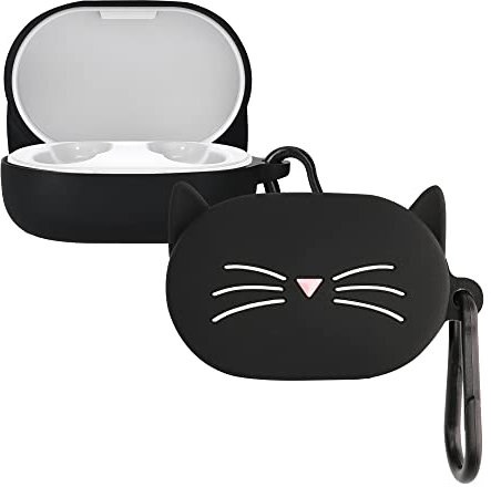 kwmobile Silicone Case Compatible with Xiaomi Mi True Wireless Earbuds Basic 2 / Airdots 2 Case Cover - Cat Black/White
