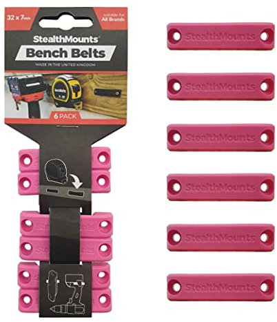 StealthMounts Pink Bench Belt - Universal Tool Holder | Tool Holster Set - 6 Pack | Perfect Tool Hanger Storage Dock for Power Tools, Tape Measures and Belt Clips
