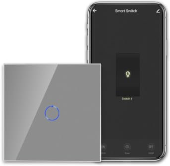 CNBINGO Smart Touch Lichtschalter Arbeiten mit Alexa, Google Assistant - WLAN Schalter unterputz - mit Glas Panel - Wandschalter einfach in Grau - Neutralleiter Wird Benötigt - 600W/Fach
