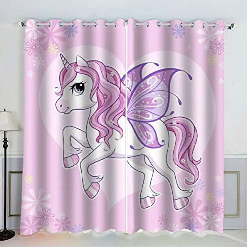 Aolity Rosa Verdunklungsgardinen mit Ösen Schmetterlingsflügel Pferd Vorhänge Abdunkelnd Schallschutz Vorhang Polyester 3D Home Dekoration Gardinen Isolierend Gardinen Lang