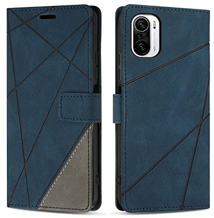 SONWO Hülle für Xiaomi Poco F3, Premium PU Leder Handyhülle Flip Case Wallet Lederhülle Silikon Schutzhülle Klapphülle für Xiaomi Poco F3, Blau