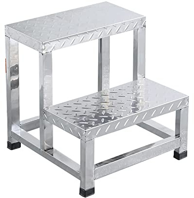 Plattformbank Industrieller Trittleiter Steighocker Edelstahl 2 Stufen Hocker Mehrzweck-Treppenhocker für Fabrikhaus max. 250kg/550lbs