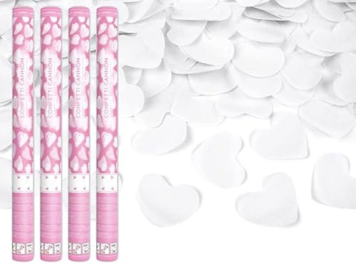 4 Stück Konfetti Kanone Rosenblätter Herzen Hochzeit Geburtstag Jubiläum Babyparty Party Supplies Konfetti Shooter Popper 60cm (Weiße Herzen)