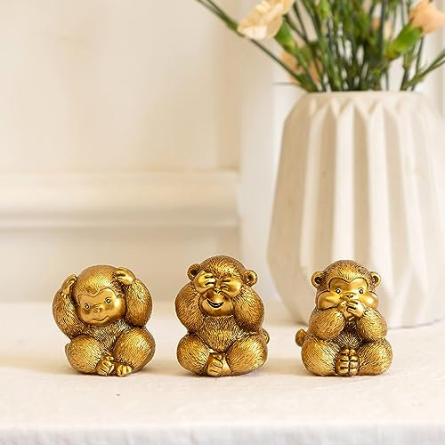 TOHLUCS Statue mit 3 Weise Monkeys (Gold)