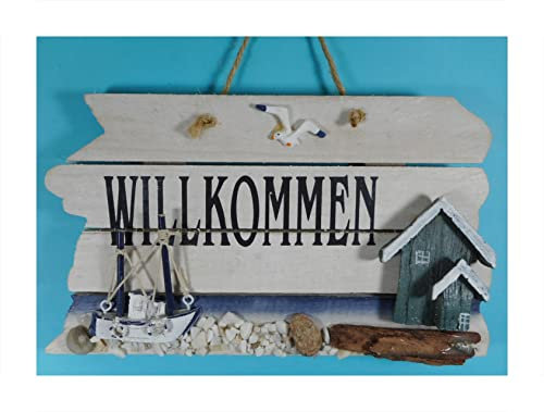 Willkommen Schild Boot 22 x 13 cm Maritim Möwe Beach Wohnen Deko GRF 39.3540 B