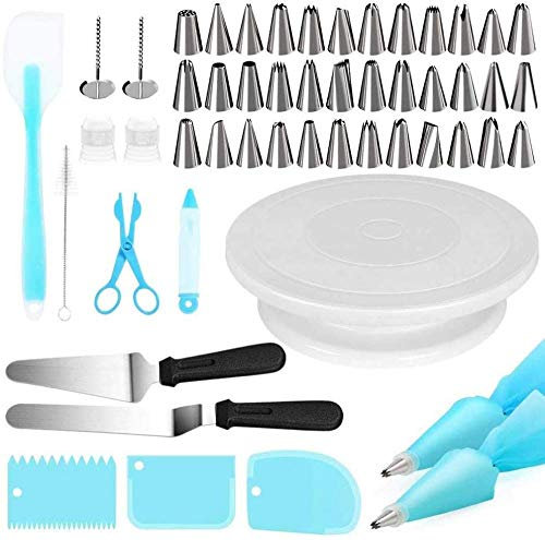 Set di ugelli per tubazioni da 52 pezzi, accessori per torte professionali con 36 ugelli per tubazioni numerati, piatto per torta girevole, siringa decorativa, coltello e spatola per dolci ecc.