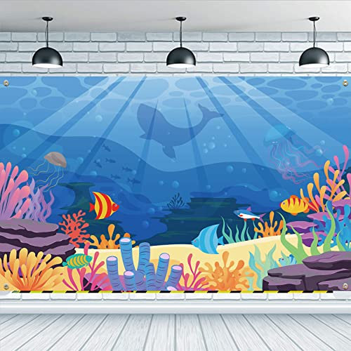 FINGERINSPIRE Hintergrund „Unter Dem Meer“ 185x100 cm Bunte Riffe Und Algen Zum Aufhängen Banner Partydekoration Unterwasser Ozeanwelt Kulissen Kinderparty Banner Kuchen Tischdecke Feiern