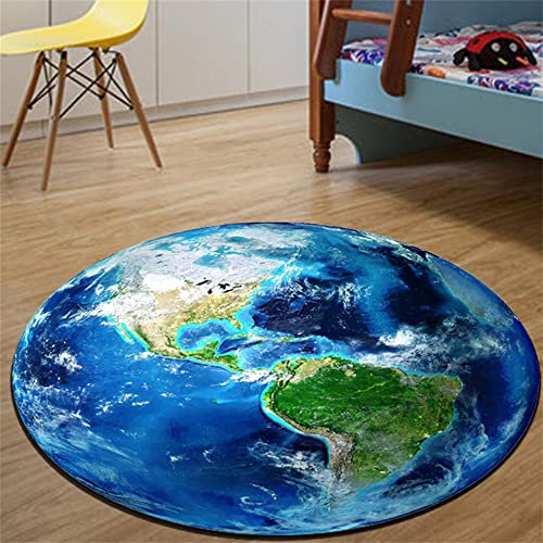 Highdi Teppich Rund Modern rutschfest Waschbar Schlafzimmer Teppiche, Innenbereich Planet Drucken Runder Teppich fürs Wohnzimmer Flur, Kinderzimmer, Büro (120cm,Erde)