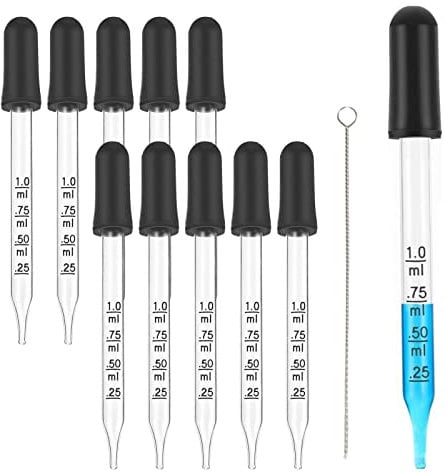 10 pipetas de cristal, pipeta de cristal de 1 ml con cabezal de goma y cepillo de limpieza, pipetas de medición para aceite esencial DIY
