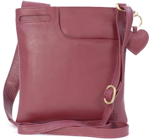 Gigi - Damen Leder Umhängetasche - Crossbody Bag/Handtasche Klein - Verstellbarer Schultergurt - mit Herz Schlüsselring - Othello 2057