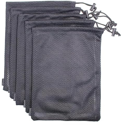 AMYXIYUAN 5Pcs Nylon Sack Durable Net Bag Black Mesh Bag Multifunktionale Kordelzug Mesh Taschen Polyester Kordelzug Net Taschen