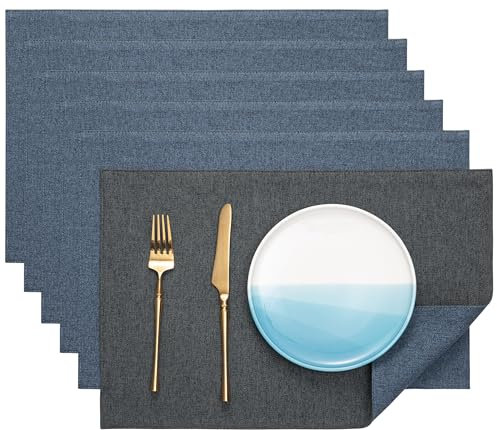 Banchif Platzsets Leinenimitat Tischsets Abwaschbar Tischsets Doppelseitigen Platzsets Stoff Platzdecken maschinenwaschbar 30 x 45 cm (Grau-Blau, Rechteckig Satz von 6)