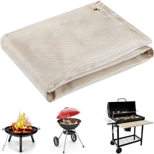 LynsaTac Feuerschalenmatte, feuerfeste Matte für Feuerstelle, Holzdeck-Isolierung, Camping, Grill, temperaturbeständige Fiberglas-Feuerdecke für Außen- und Innen-Rasenschutz, 99 x 99 cm