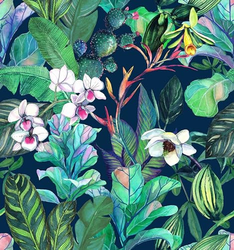 Papier Peint Feuilles de Palmier Tropicales,300 * 44.5cm Épaissir Papier peint Tropical Jungle Leaves Papier Peint Fleurs Amovible et Imperméable pour Salon Chambre à Coucher Salle de Bains