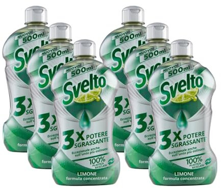 Detersivo Piatti Concentrato, Eccezionale Sull'Unto 3X Potere Sgrassante, al Profumo di Limone, Formato da 500ml (6 flaconi)