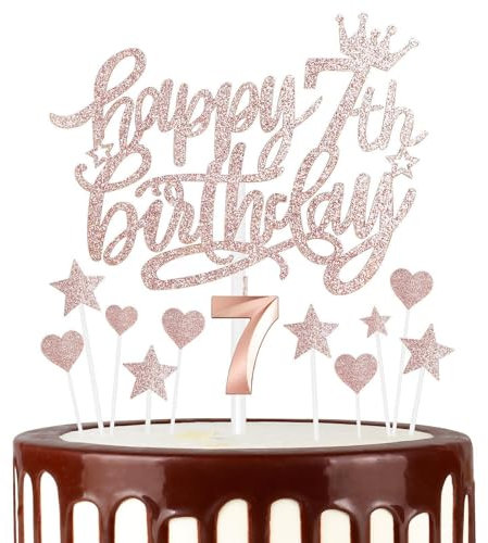 12 Pcs Happy Birthday Candles Cake Toppers, Gold Rose Number 7 Candle for Cake, Cake Candles for 7th Birthday Decorations, Heart Star Cake Toppers for Boys Girls Birthday Party 7th Wedding Anniversary