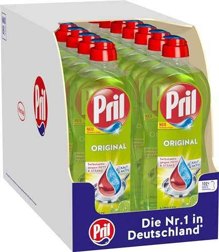 PRIL Original Limette (14 x 675 ml), Handgeschirrspülmittel mit höchster Fettlösekraft, für sauberes Geschirr auch in kaltem Wasser, frischer Limettenduft