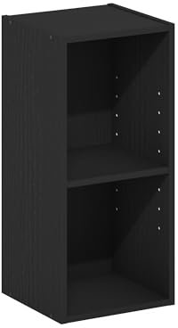Furinno Fulda 2-stufiges, platzsparendes Aufbewahrungsregal, Bücherregal, 25 cm Breite, Schwarzes Holz