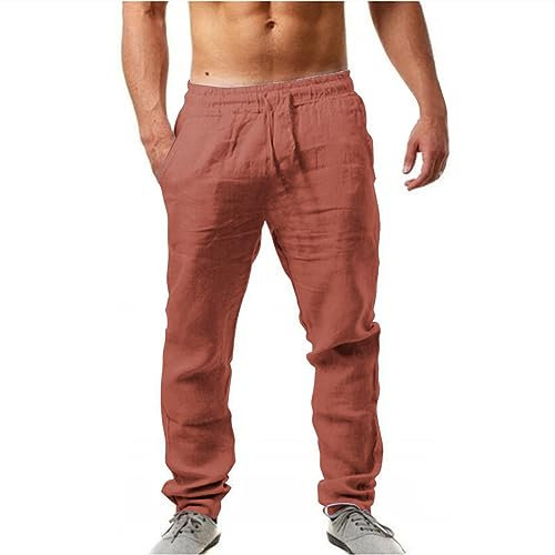 GXYANiaoy Herren Breit Große Größen Baumwolle Trousers Slim Fit Freizeit Leicht Mit Taschen Leinenhose Sommerhose Mit Taschen Lang Linenpants Chinohose