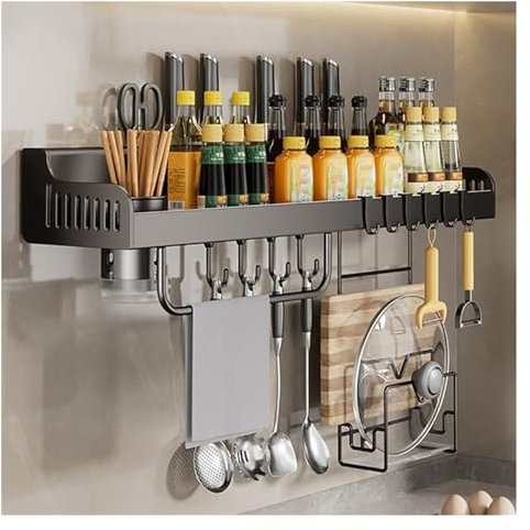 Especiero, Especiero Colgante, Especieros, Estante De Cocina De Pared Sin Taladrar, Organizador De Especias Con Ranura For Cuchillos, Ganchos, Tazas, Estante De Cocina De Pared For Especias organizado
