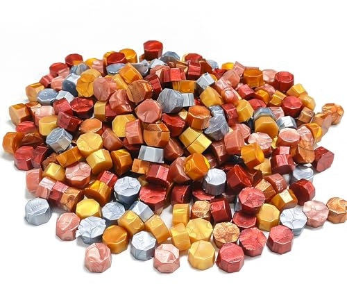 Wachs Achteckig Wachssiegel Stempel, 500 Stück siegelwachs Perlen, für Vintage Siegellack und Brief, Einladungen, Karten, Paket Geschenk (Metallisch, 500)