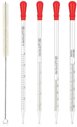 Transfer Pipette 0.5ml 1ml 2ml 3ml,Glas Pipetten,Glaspipette mit Bürsten,Glas Pipette Dropper,Measuring Pipettierer,Tropfpipette für Labor Lebensmittel Forschung Medizin Schule