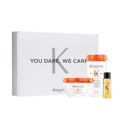 Kérastase Pflegeset mit Nutritive Bain Satin Riche High Nutrition Rich Shampoo, Nutritive Masquintense Deep Nutrition Soft Mask und Elixir Ultime Huile Originale Haaröl in Reisegröße (15 ml) gratis