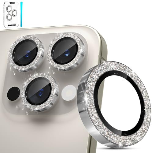 imluckies Glitter Camera Lens Protector for iPhone 16 Pro - iPhone 16 Pro Max, AR+AF Tempered Glass, 9H Ultra-Tough Metal Individual Lens Cover, HD Clear Camera Accessories - Bling Natural Titanium